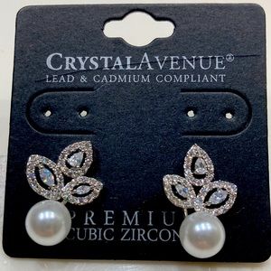 Faux pearl CZ bridal earrings